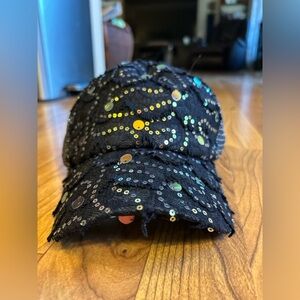 Sequin Embellished Black Cap